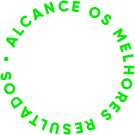 Ilustração da frase "Alcance os melhores resultados" em formato circular, na cor verde.