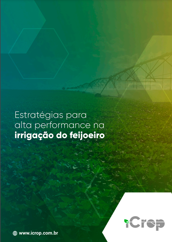 A imagem apresenta a capa do e-book "Estratégias para alta performance na irrigação do feijoeiro", uma obra completa que oferece orientações especializadas, técnicas avançadas e estratégias eficazes para otimizar a irrigação no cultivo de feijão.
