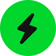 Ilustração de um ícone de raio preto em fundo verde arredondado
